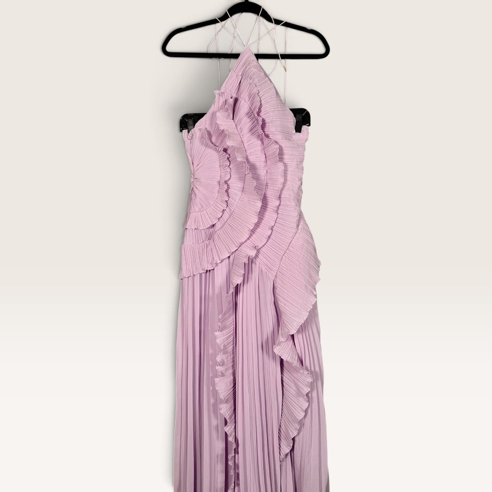 Lavender Accordion Pleated Halter Maxi Dress Small EUC Asymmetric Fairy Mermaid - Picture 7 of 7